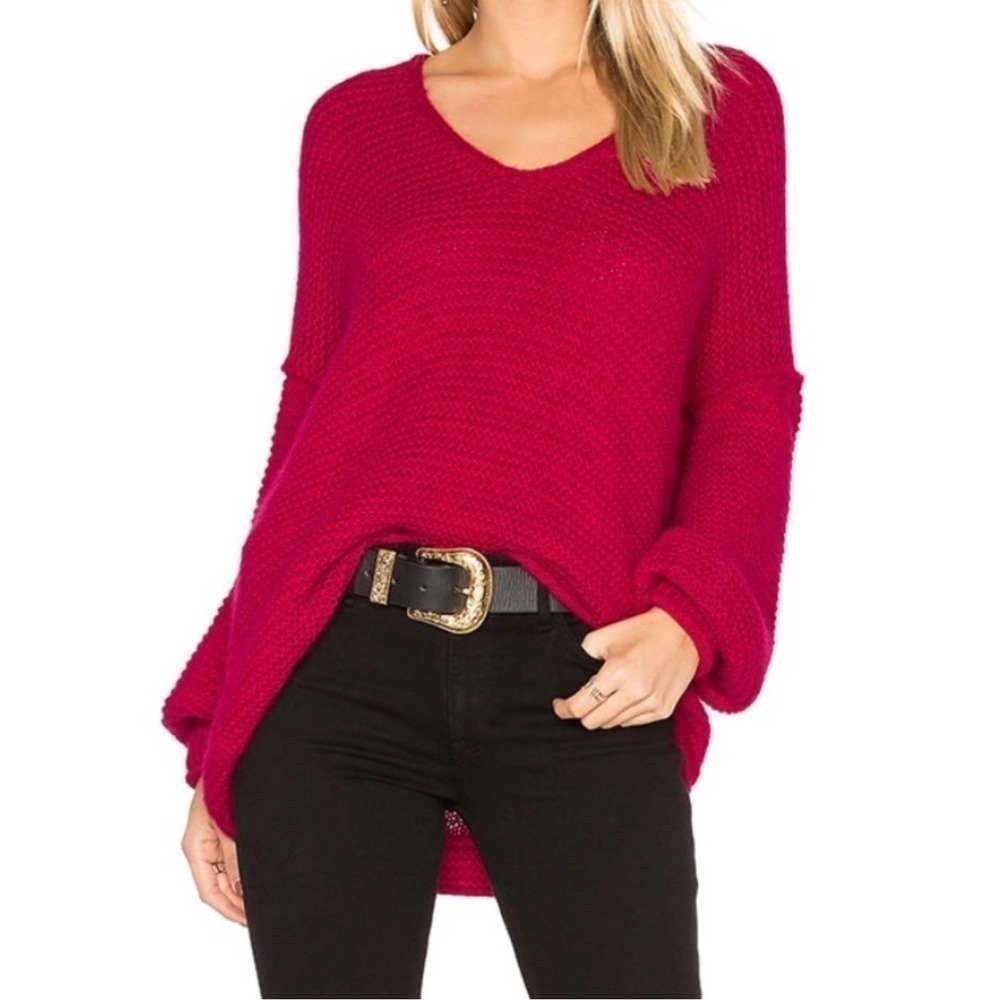 Free People Women's Size Small Red All Mine Alpaca Blend Sweater